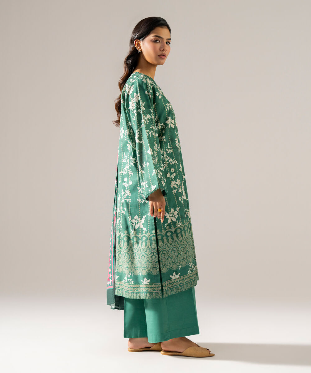 Women's RTW Khaddar Printed Green 3 Piece Suit
