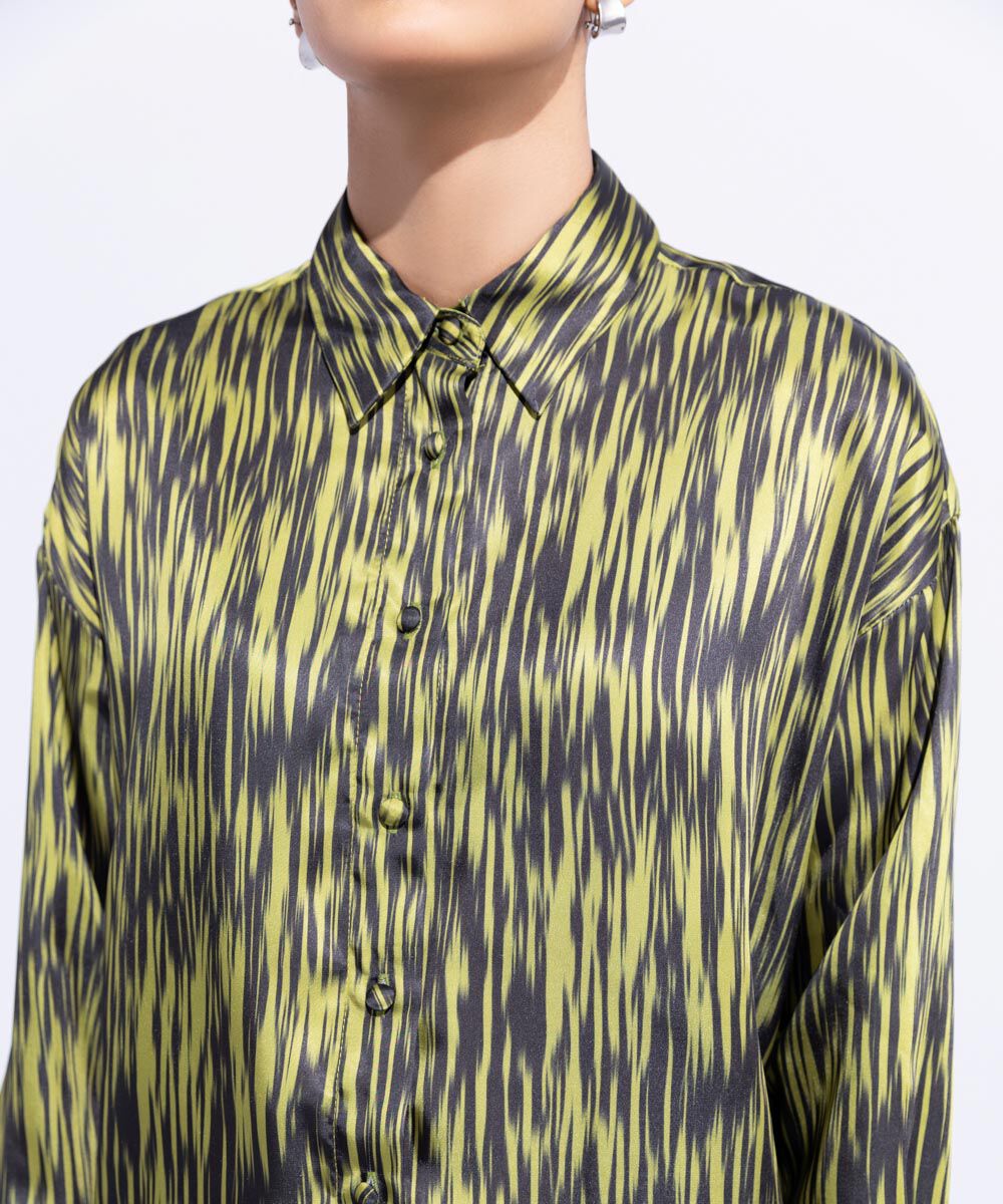 Woman - Green Loose Fit Silky Shirt