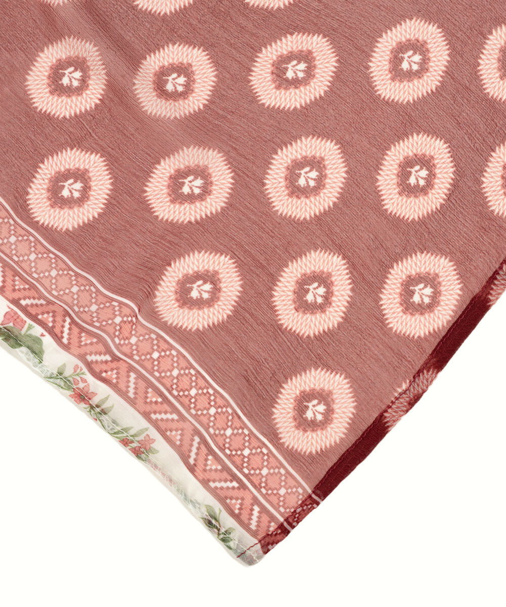 Printed Blended Chiffon Red Dupatta