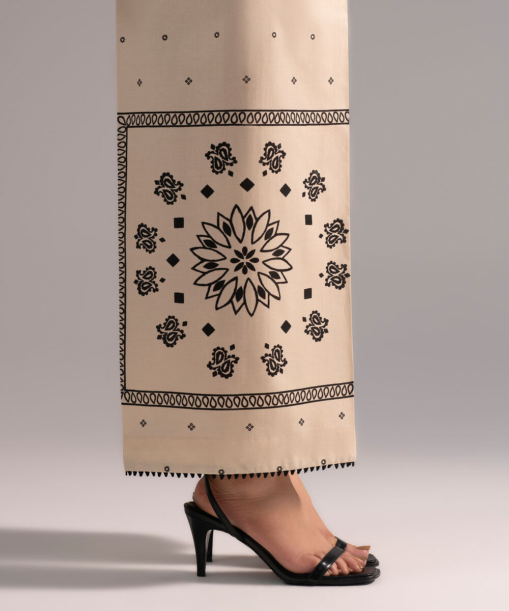 Women's RTW Cambric Printed Beige Culottes
