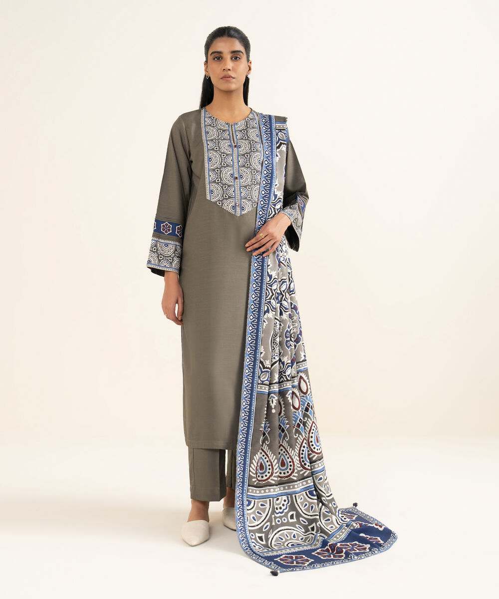 Linen Printed Grey Dupatta