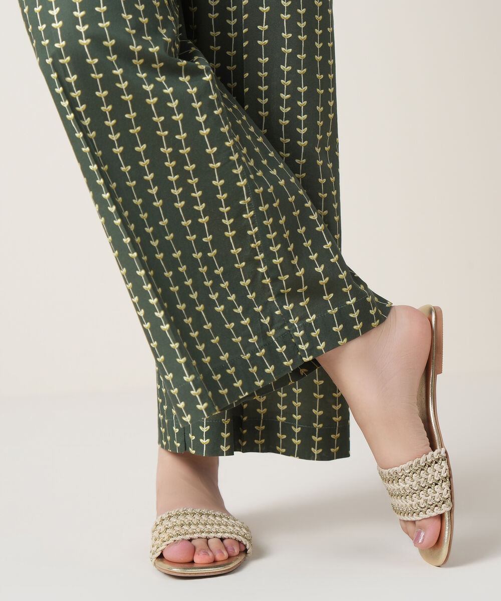 Women's RTW Cambric Green Printed Trousers