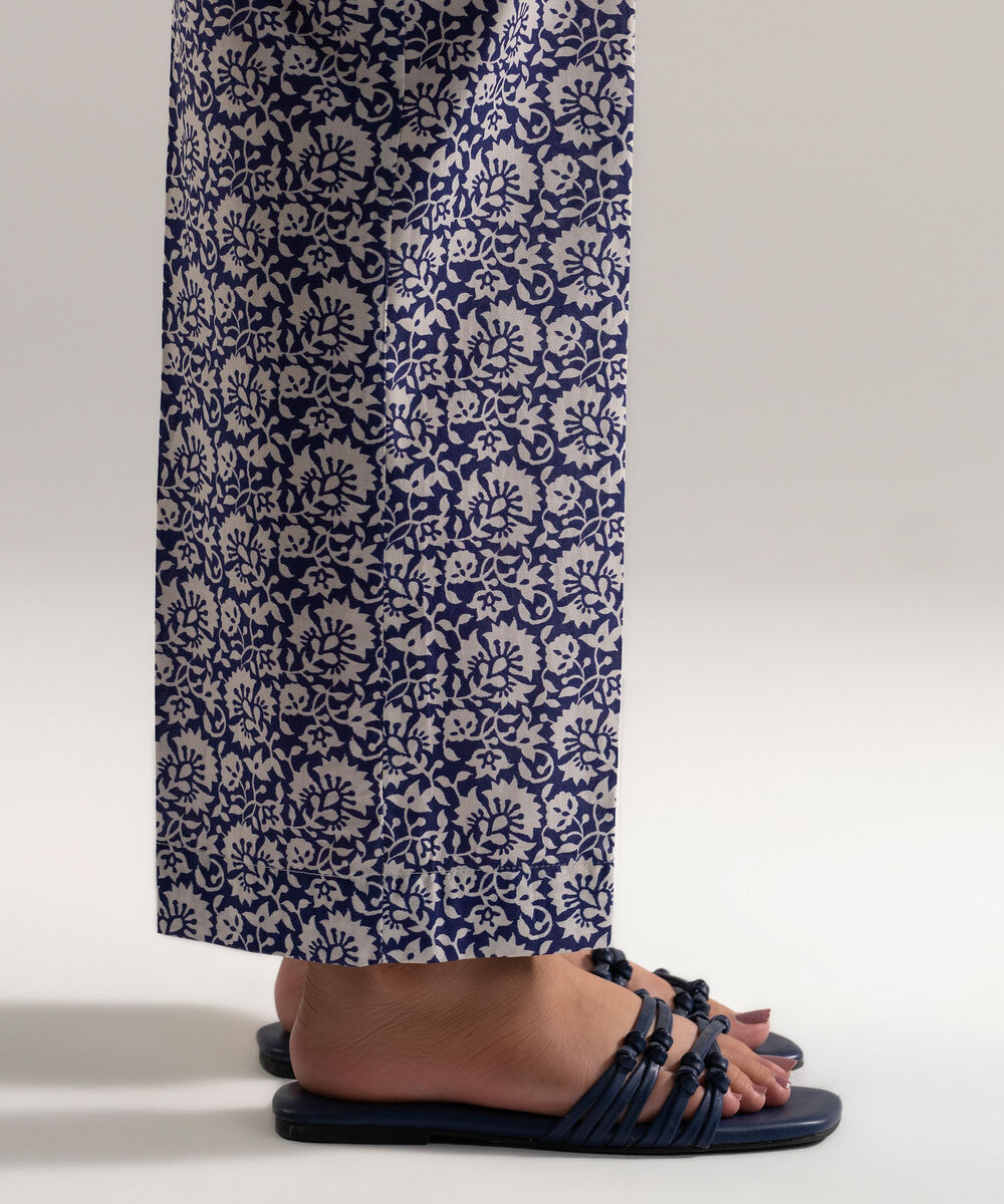 Women's RTW Cambric Printed Blue Straight Pants