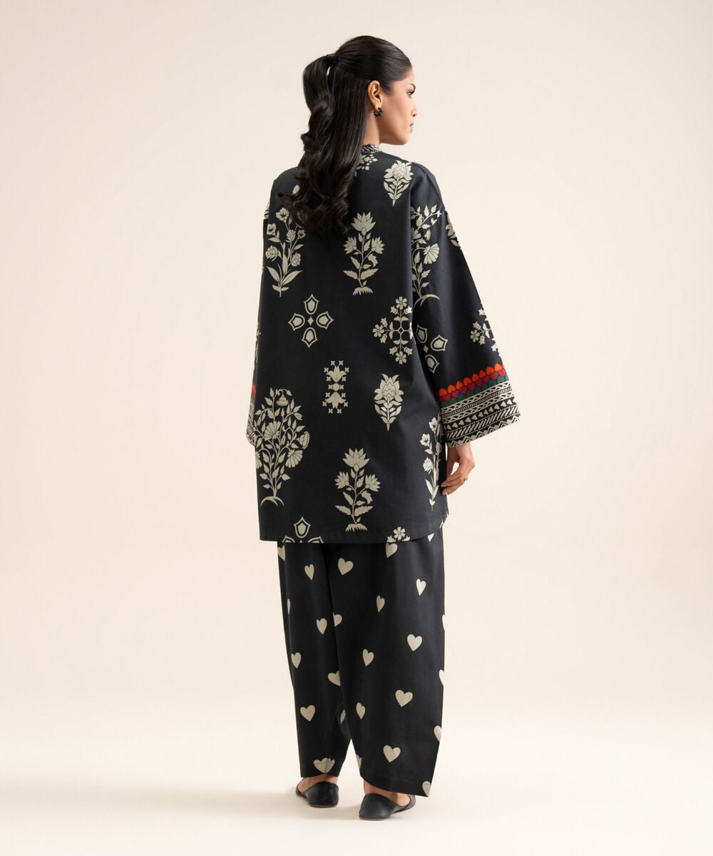 Women's Unstitched Cotton Printed Black & White 1 Piece Suit