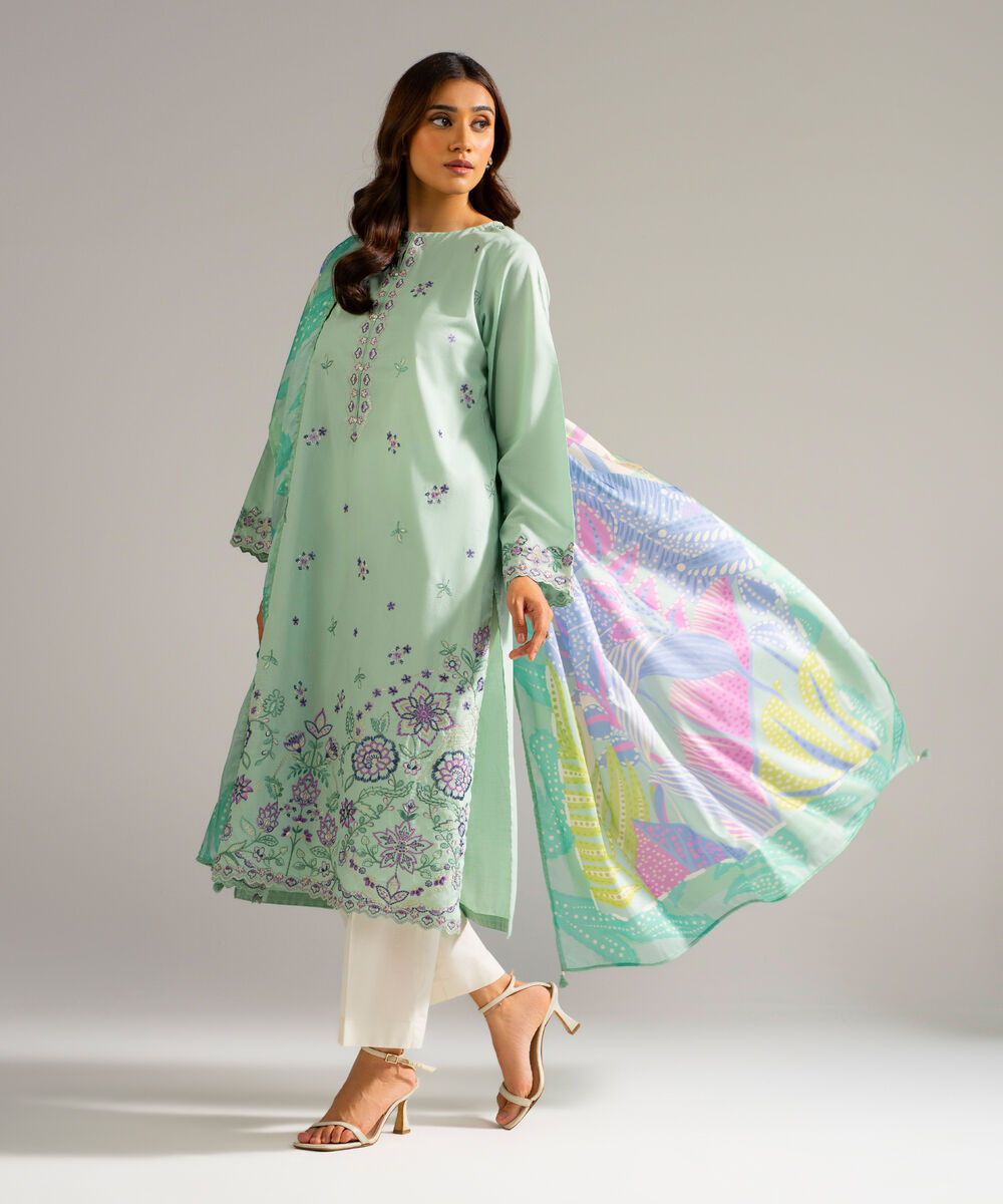 Women's RTW Lawn Embroidered Green 2 Piece Suit