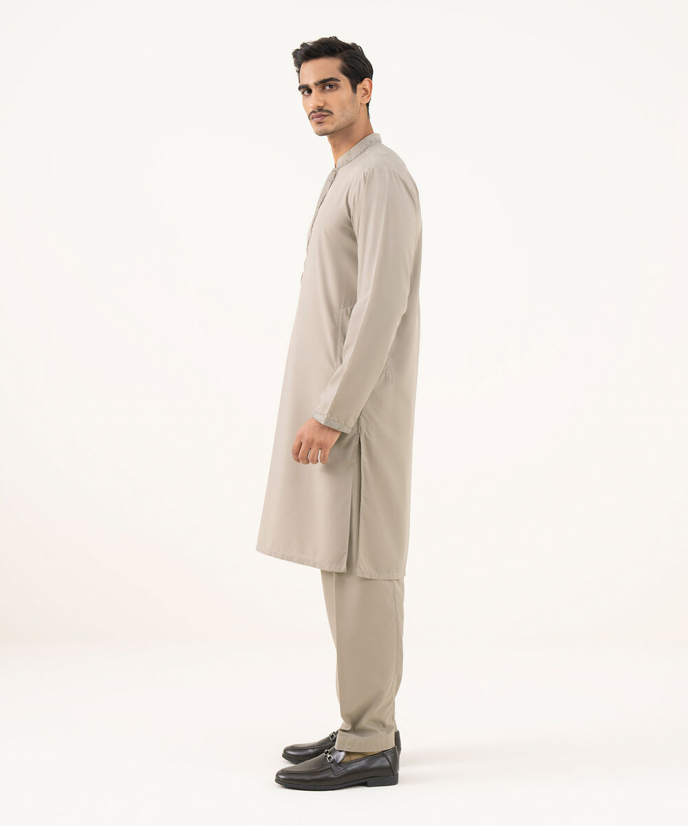 Men's 100% Cotton Plain Light Beige Kurta Shalwar