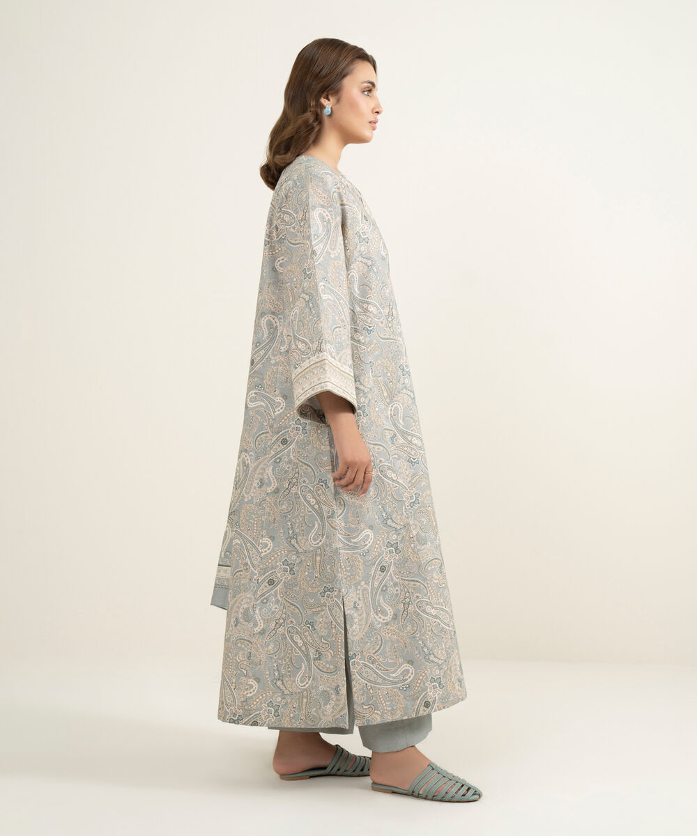 Women's Three Piece Grey Khaddar Printed Suit