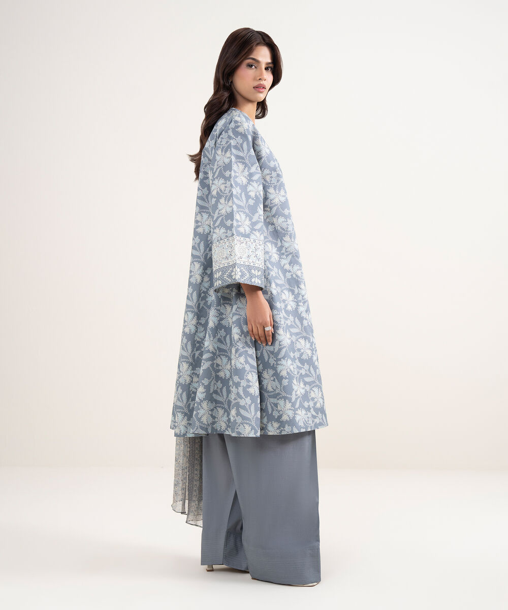 Women's Unstitched Lawn Grey Printed 3 Piece Suit