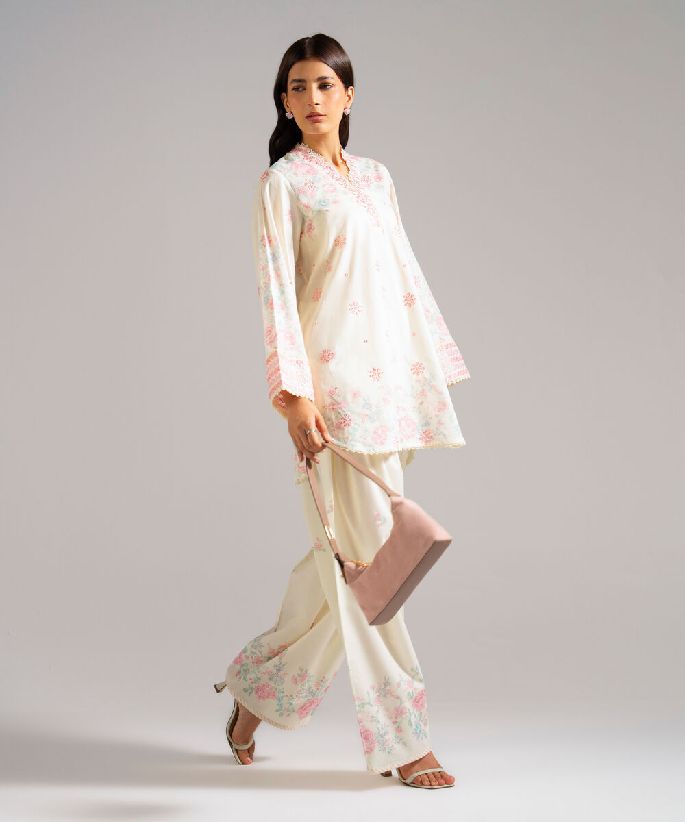 Women's RTW Lawn Embroidered Off White 2 Piece Suit