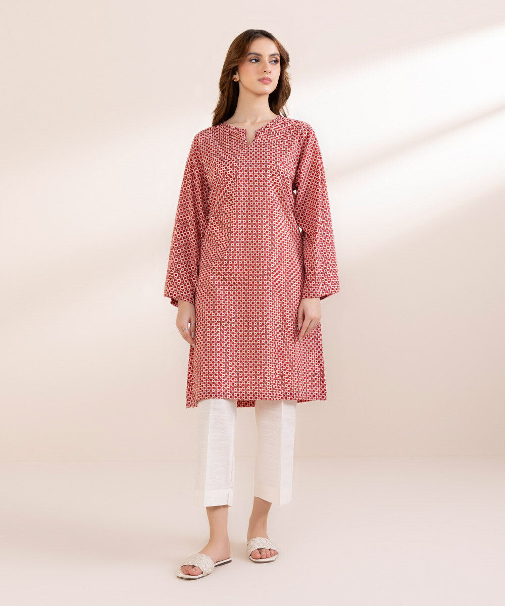 Women's Pret Lawn Red Printed Straight Shirt