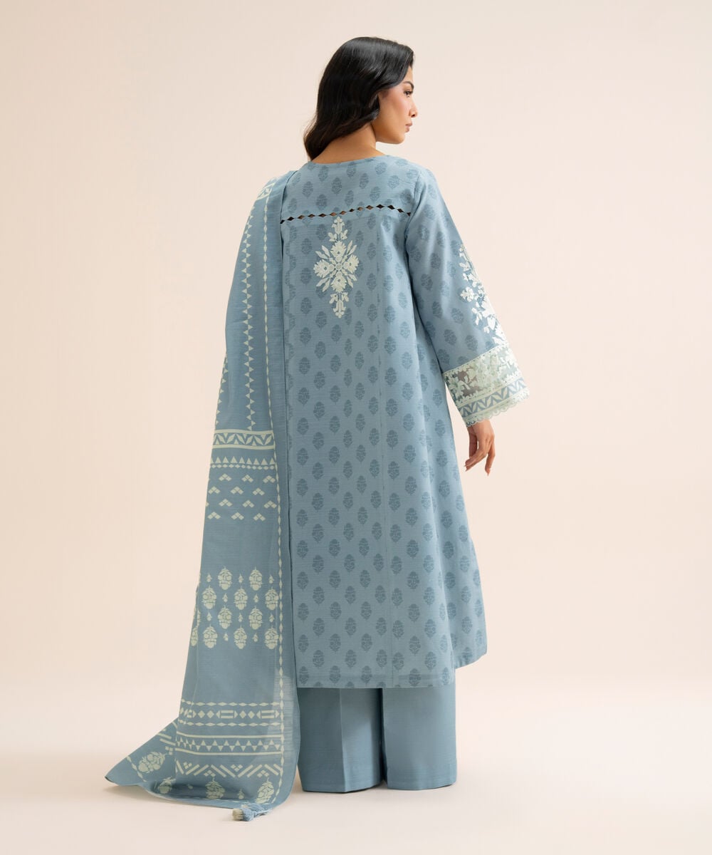 Women's Unstitched Light Khaddar Embroidered Light Blue 3 Piece Suit