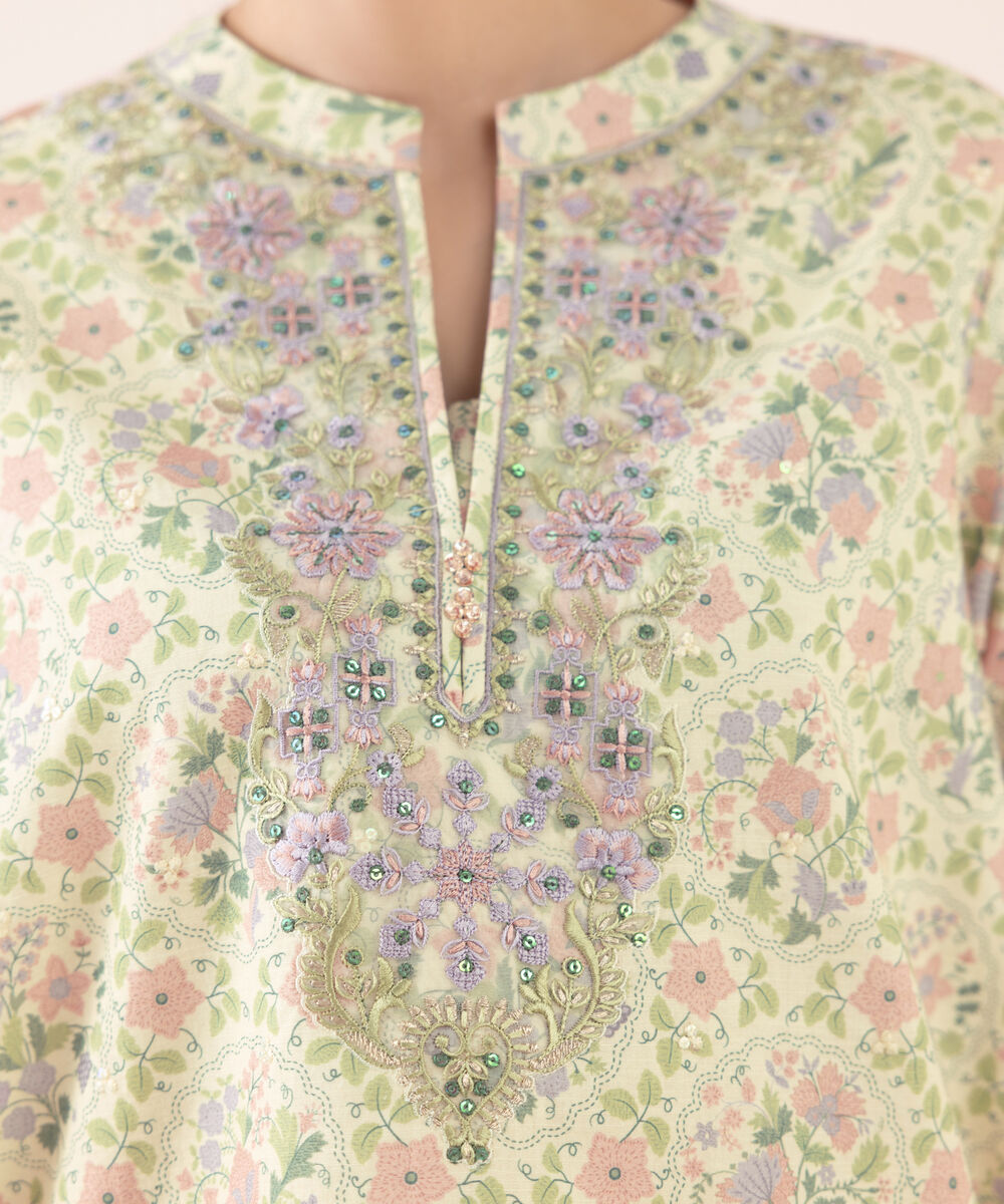 Women's Unstitched Cotton Embroidered Multi Three Piece Suit