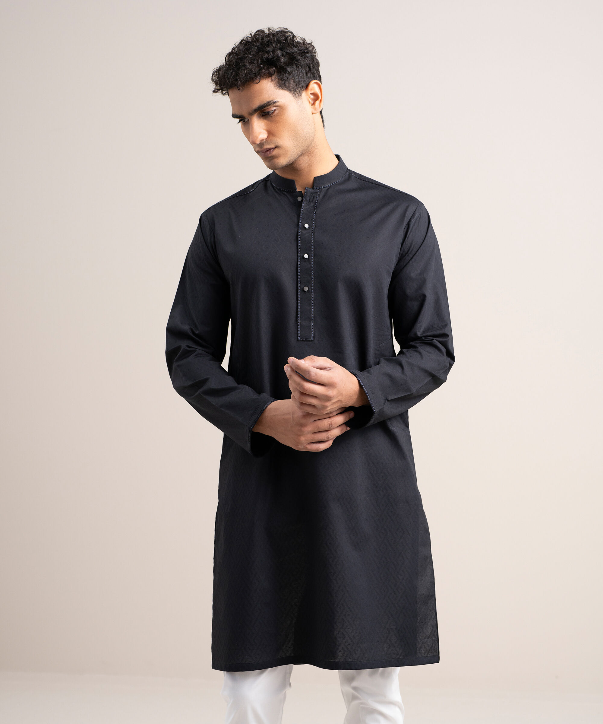 Embroidered Cotton Jacquard Kurta