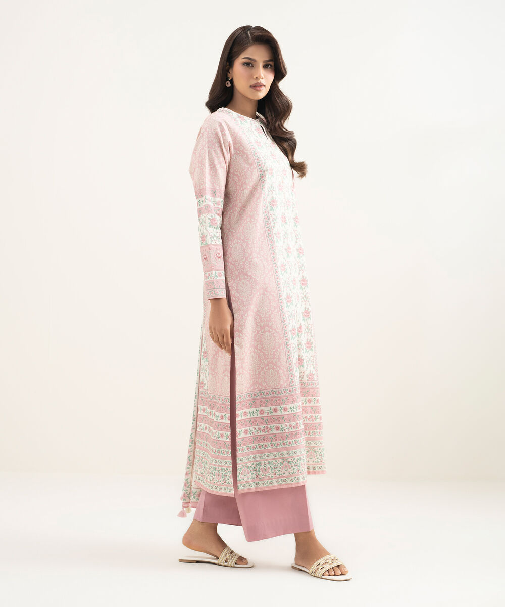 Women's Unstitched Lawn Printed Pink 3 Piece Suit