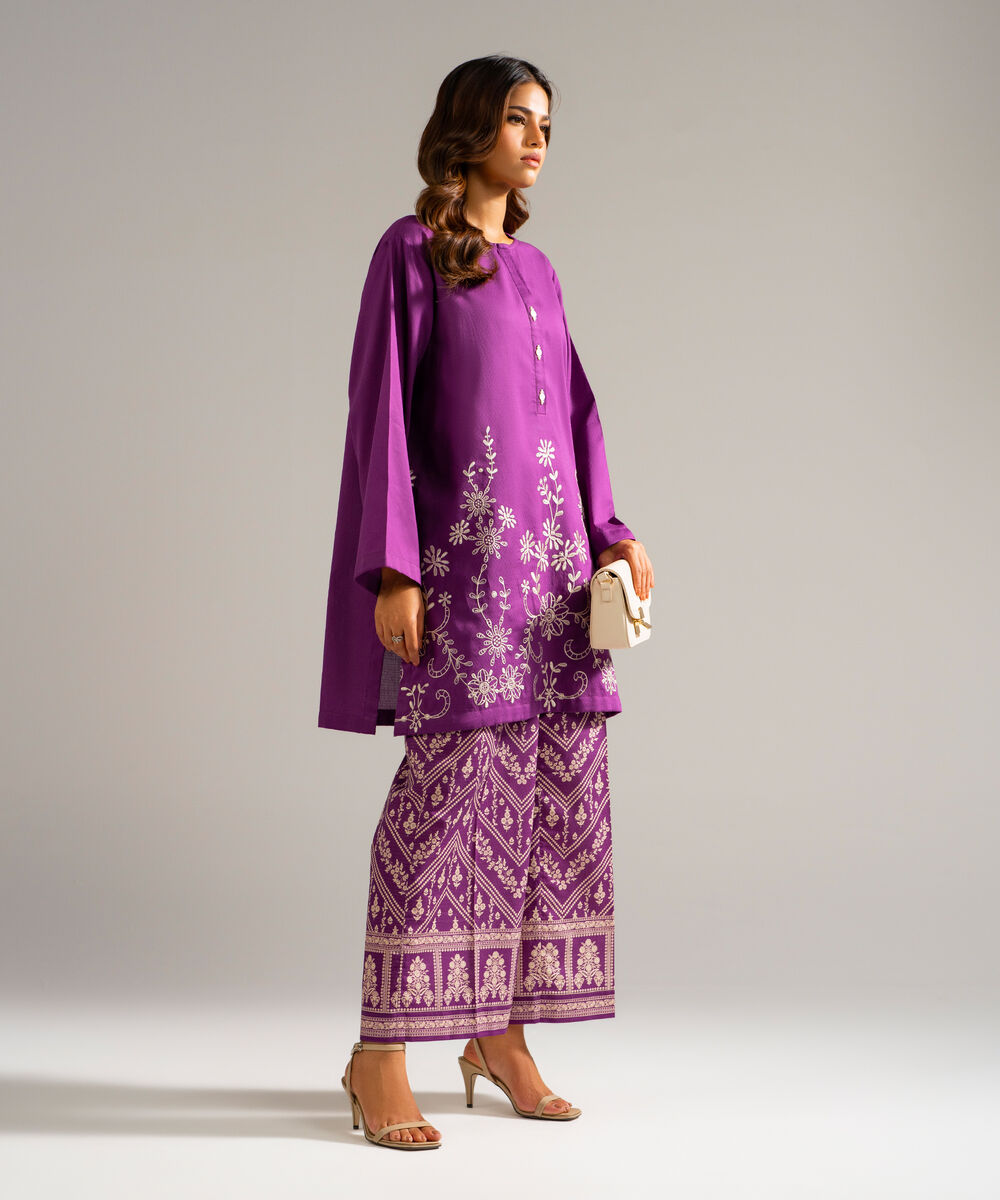 Women's RTW Dobby Embroidered Purple 2 Piece Suit