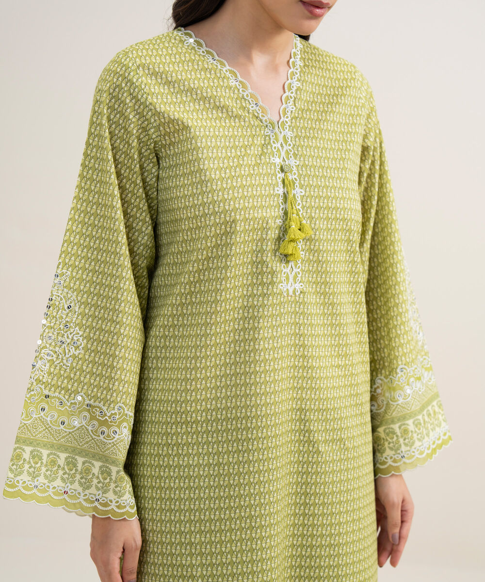 Women's Unstitched Lawn Embroidered Parrot Green 3 Piece Suit