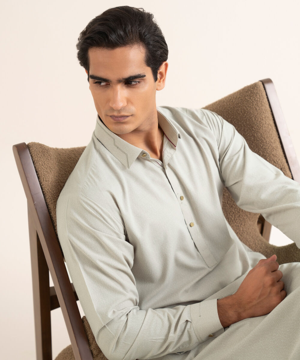 Men's Stitched Textured Wash & Wear Beige Suit
