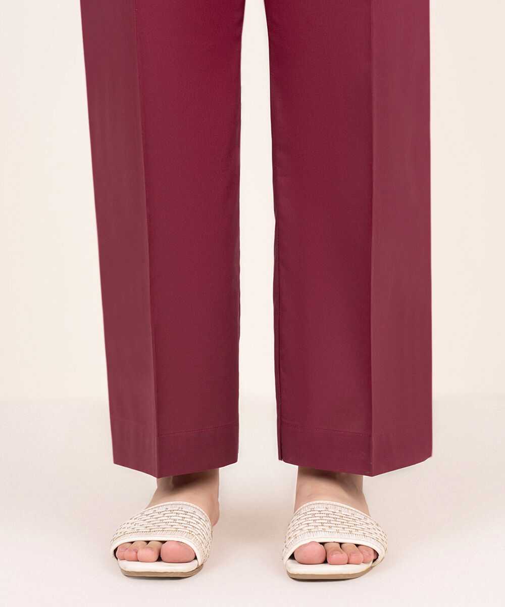 Women's RTW Cambric Maroon Solid Straight Pants