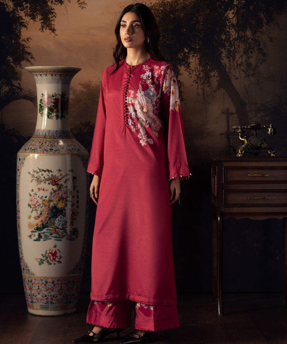 Women's RTW Printed Pink Blended Grip 2 Piece Suit