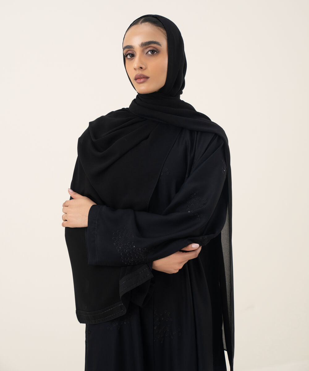 Women's black button through Abaya set