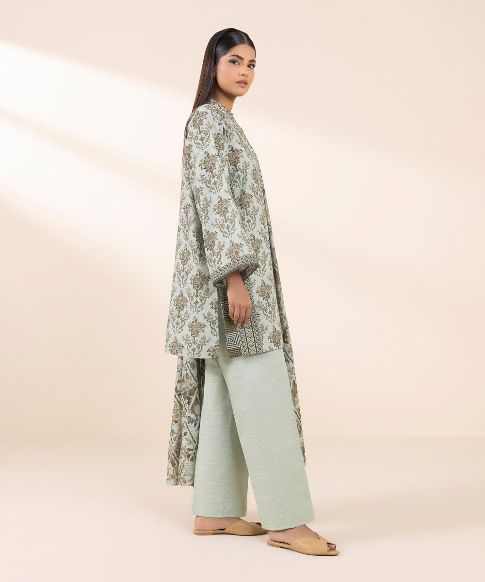 Women's Unstitched Printed Tea Green Khaddar Three Piece Suit