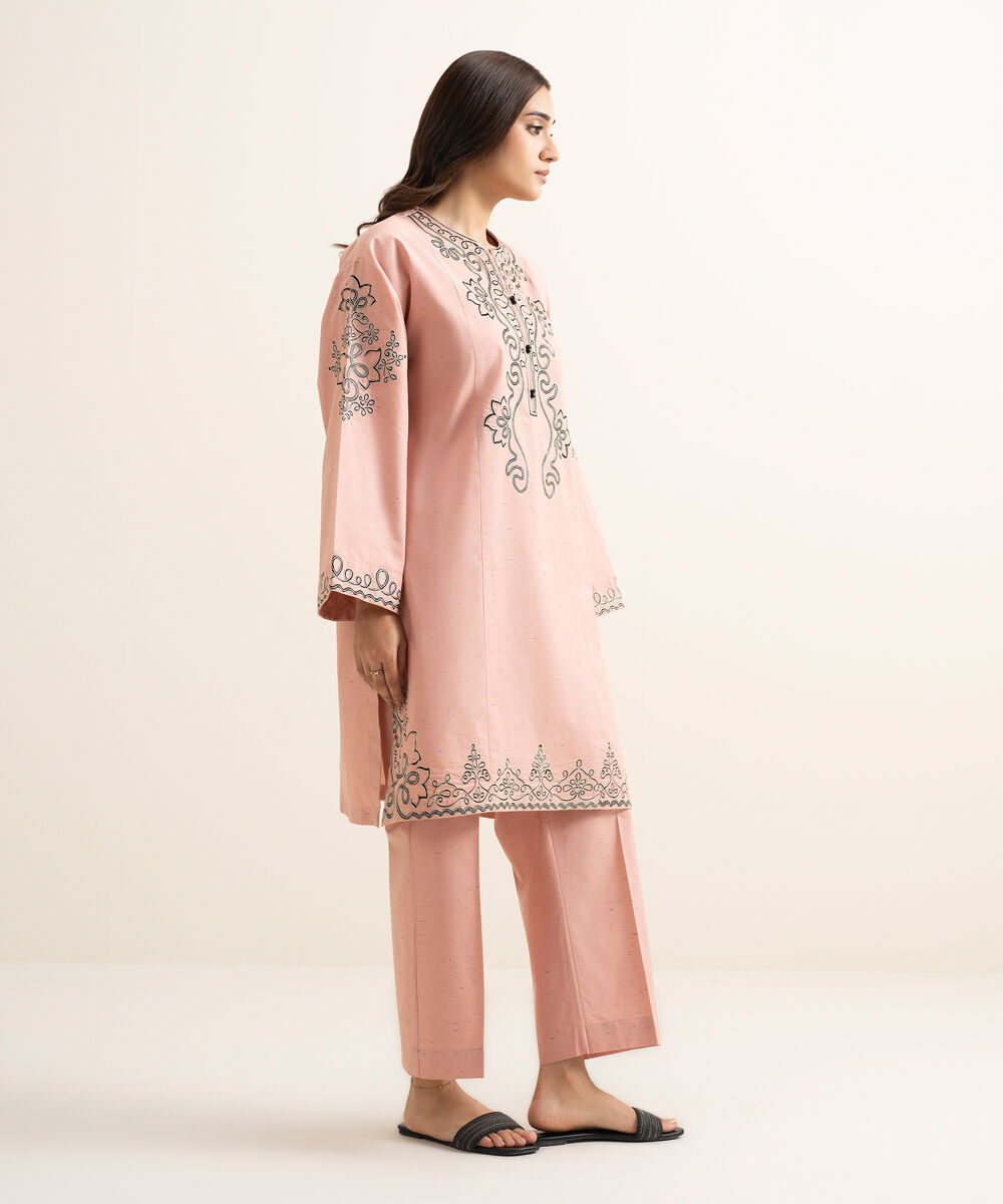 Women's RTW Multi Neps Embroidered Pink Boxy Shirt