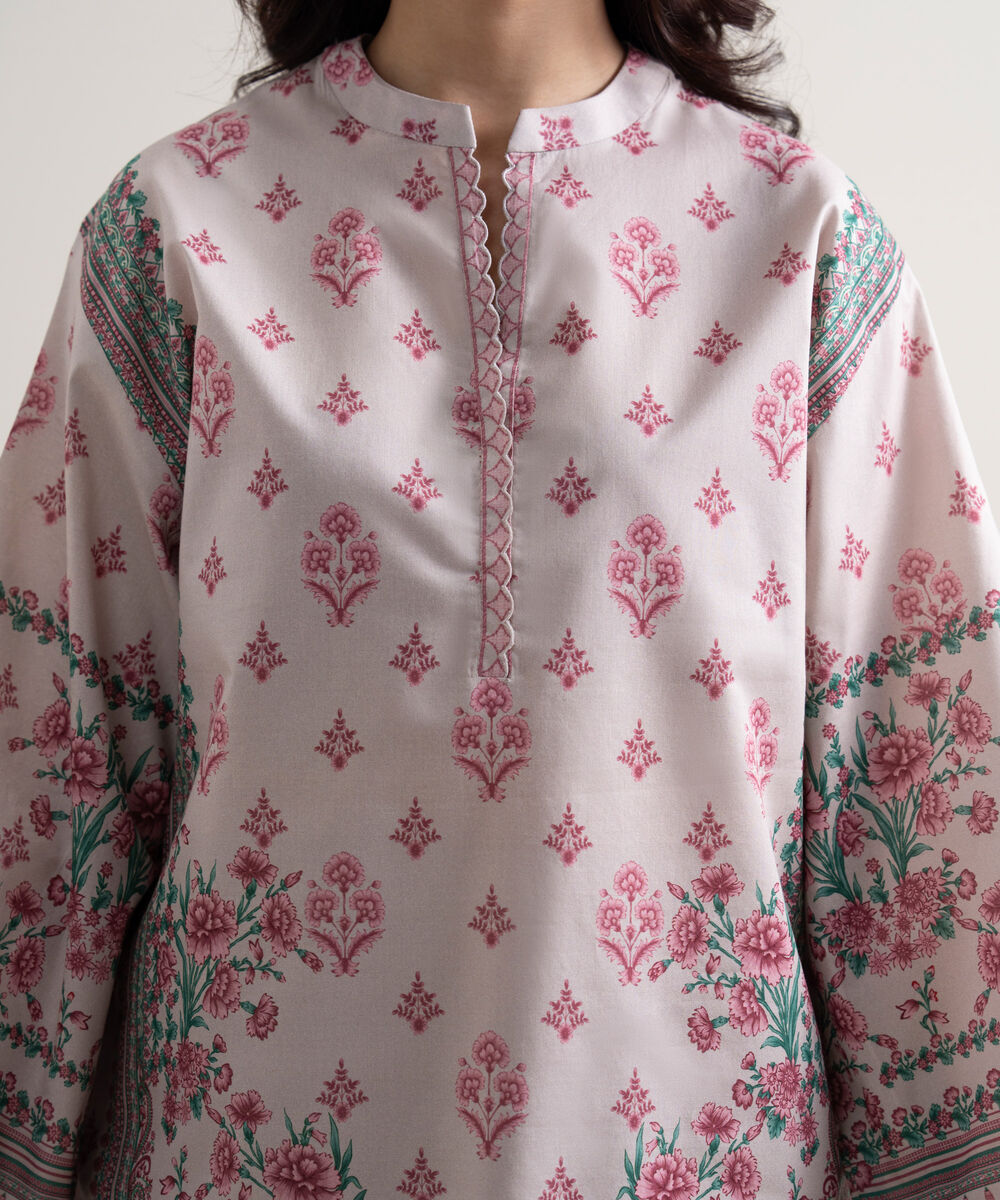 Women's Unstitched Lawn Printed Pink 3 Piece Suit