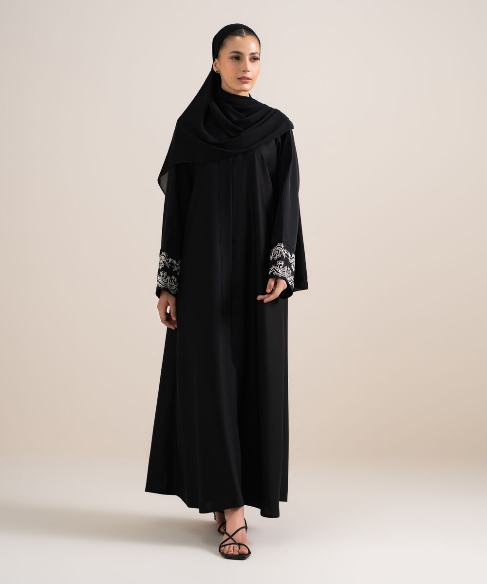 Women's Black Kimono Abaya Set