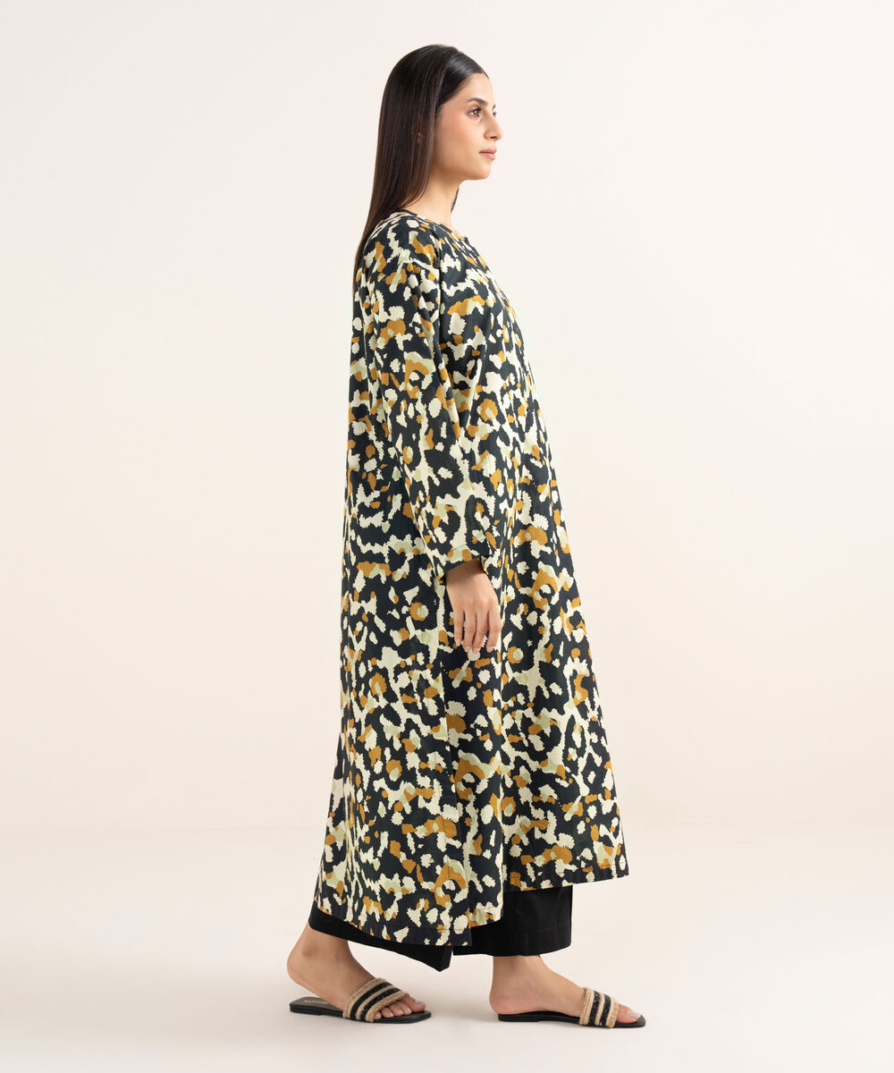 Women's RTW Cambric Black Printed A-Line Shirt