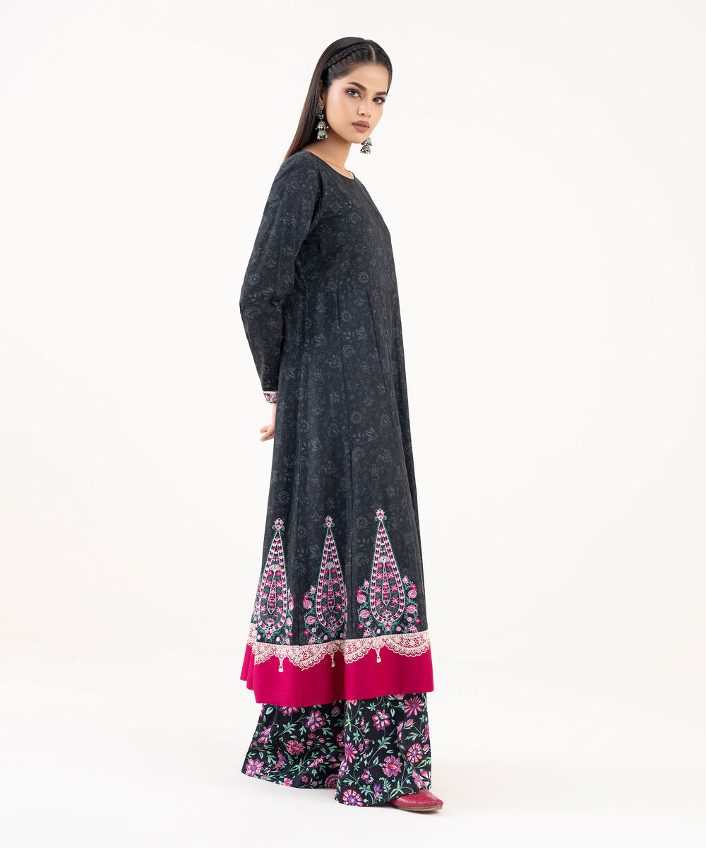 Women's RTW Lawn Viscose Black Embroidered Pishwas