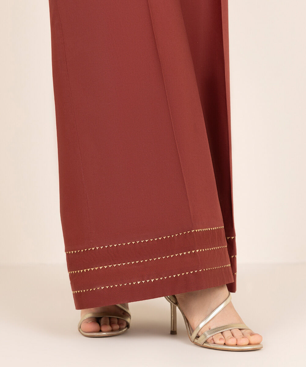 Women's RTW Cambric Red Solid Flared Pants