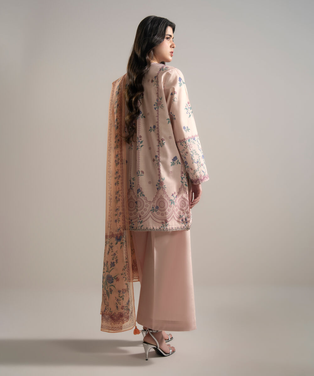 Women's RTW Slub Lawn Embroidered Purple 3 Piece Suit