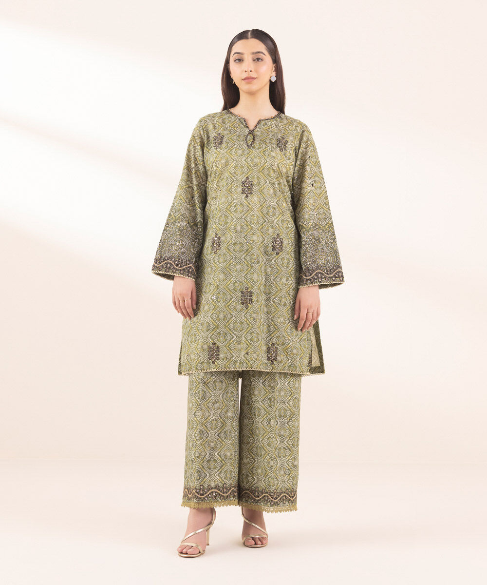Woman - Green Embroidered Zari Lawn Shirt