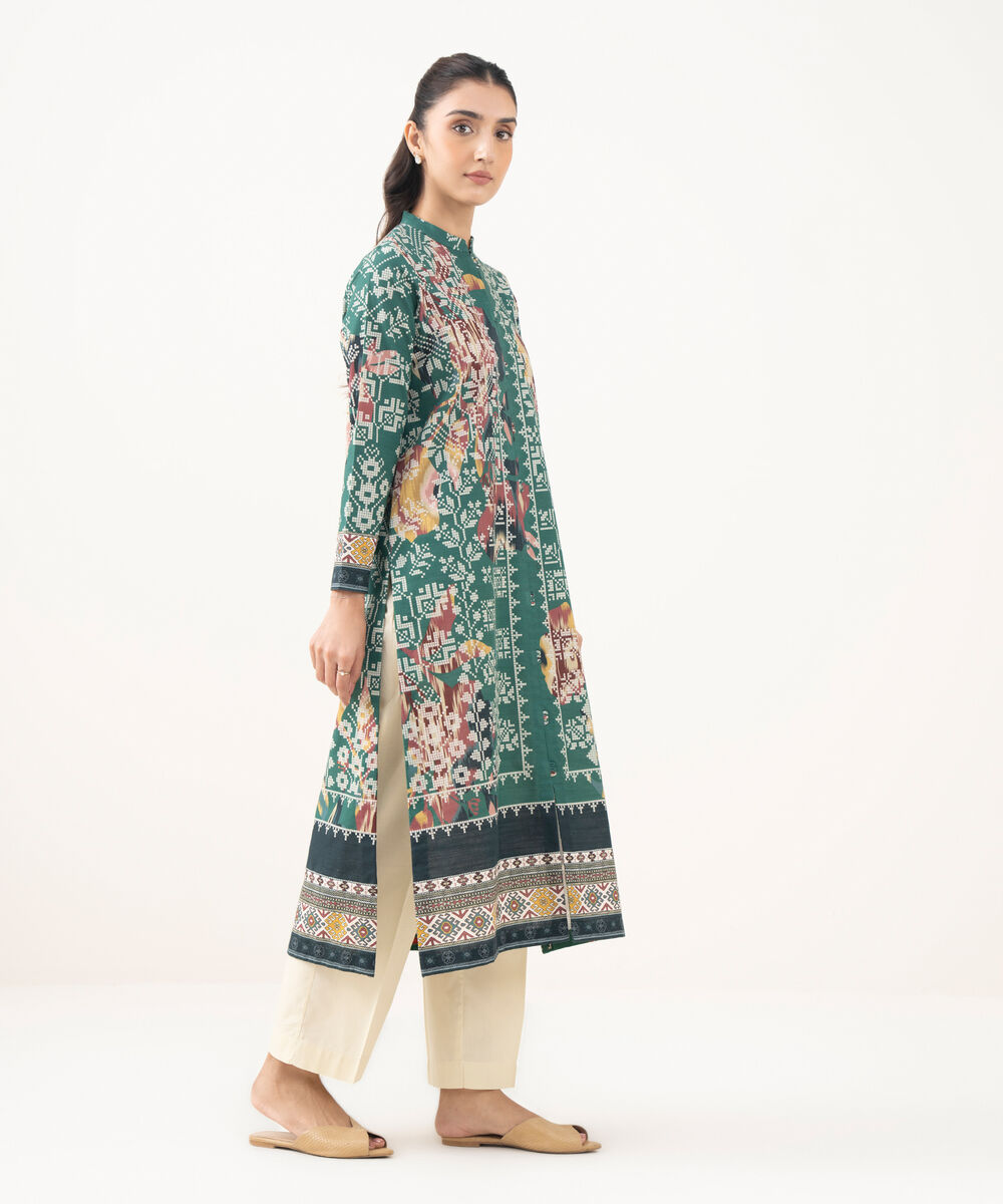 Women's Khaddar Printed Green  Unstitched Shirt