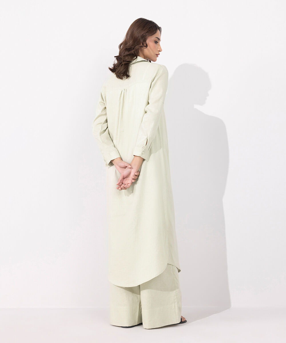 Women's Western Wear Green Linen Blend Dress