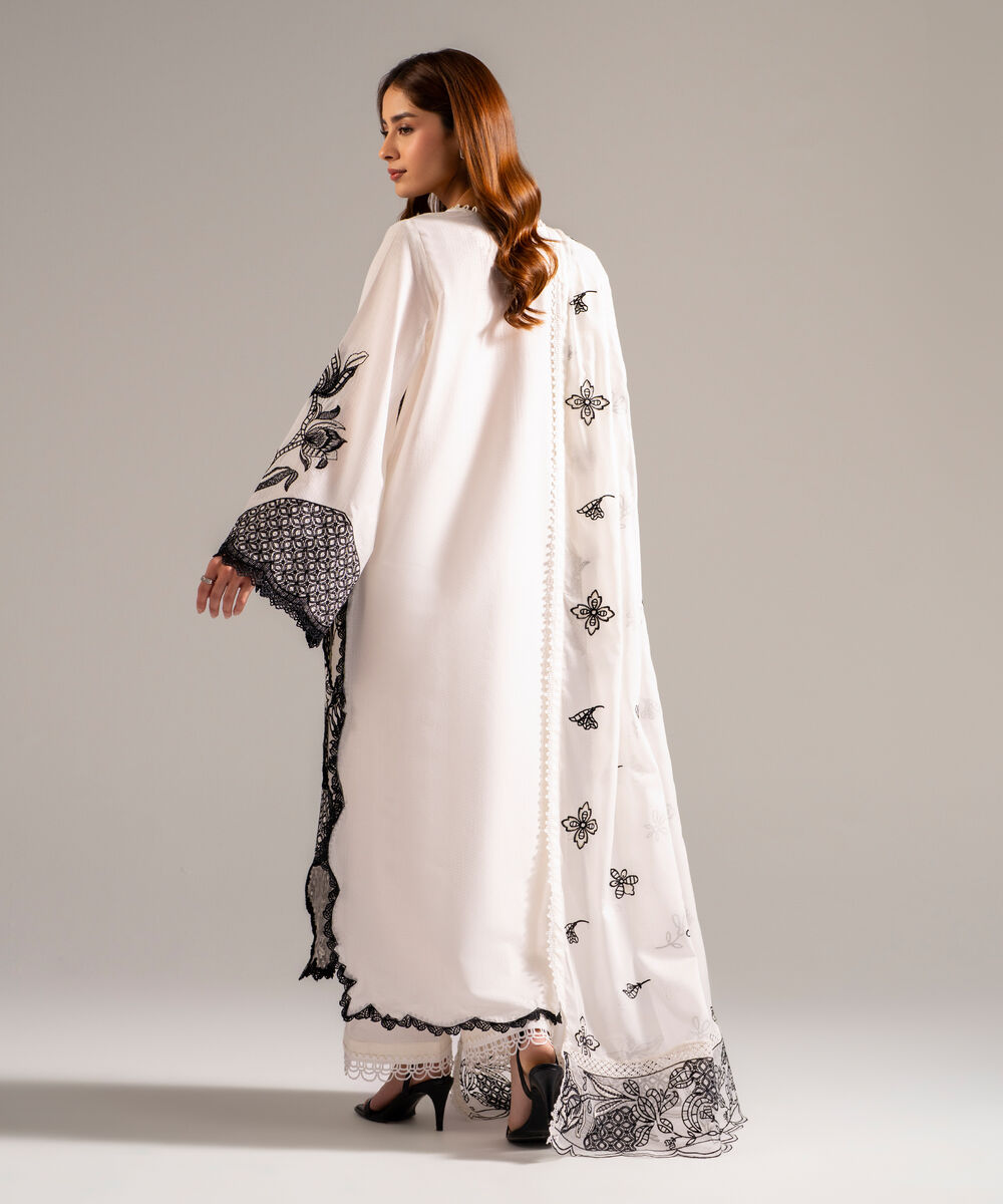 Women's RTW Dobby Embroidered White 3 Piece Suit
