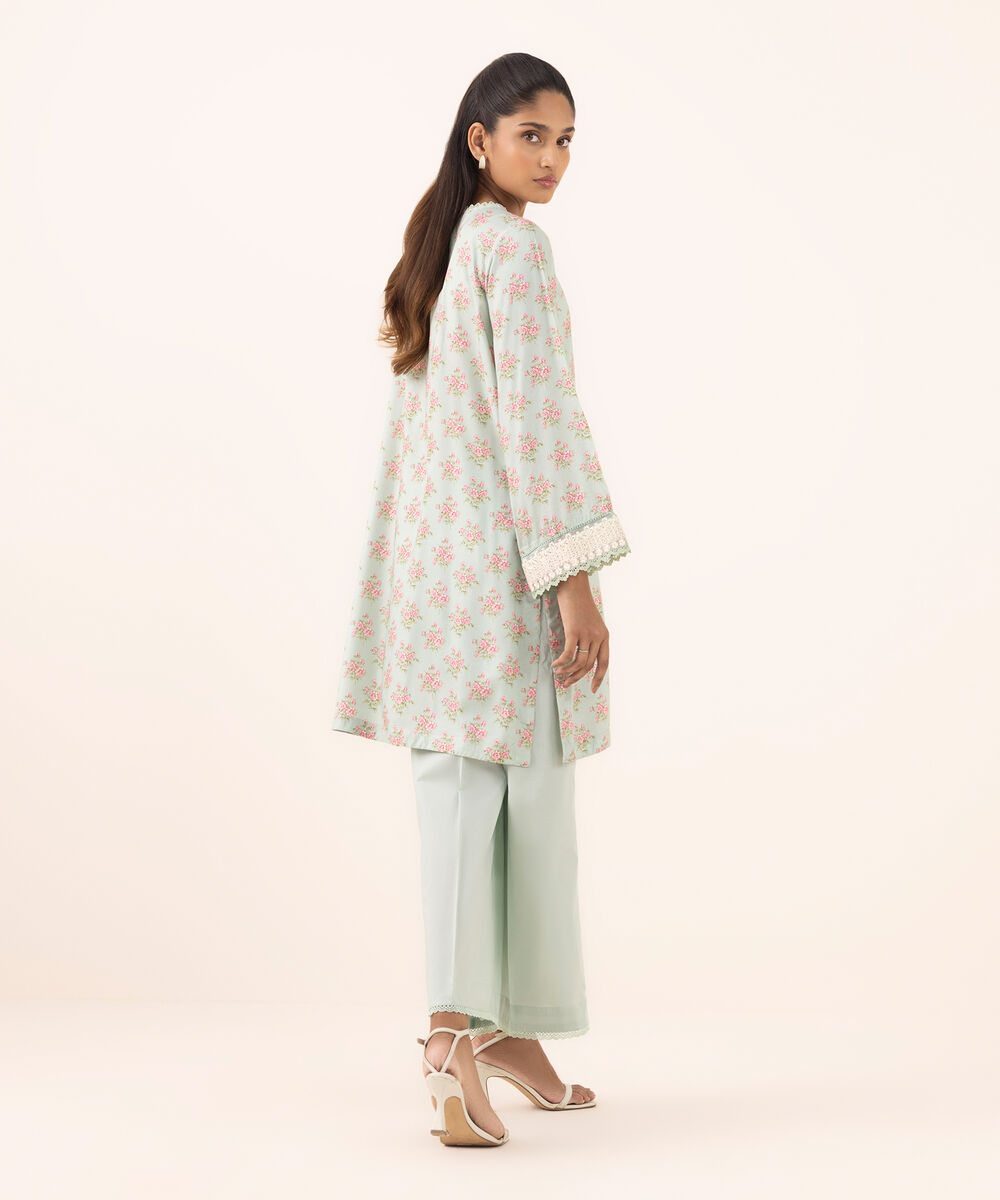 Women's RTW Arabic Lawn Blue Embroidered A-Line Shirt