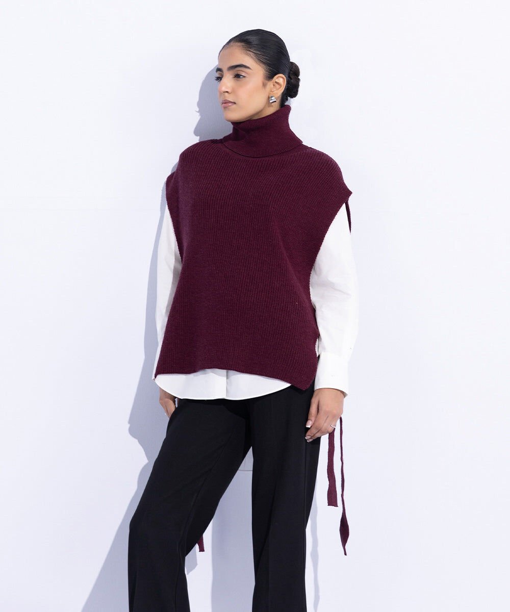 Turtle Neck Sweater Vest Woman - Red Turtle Neck Sweater Vest