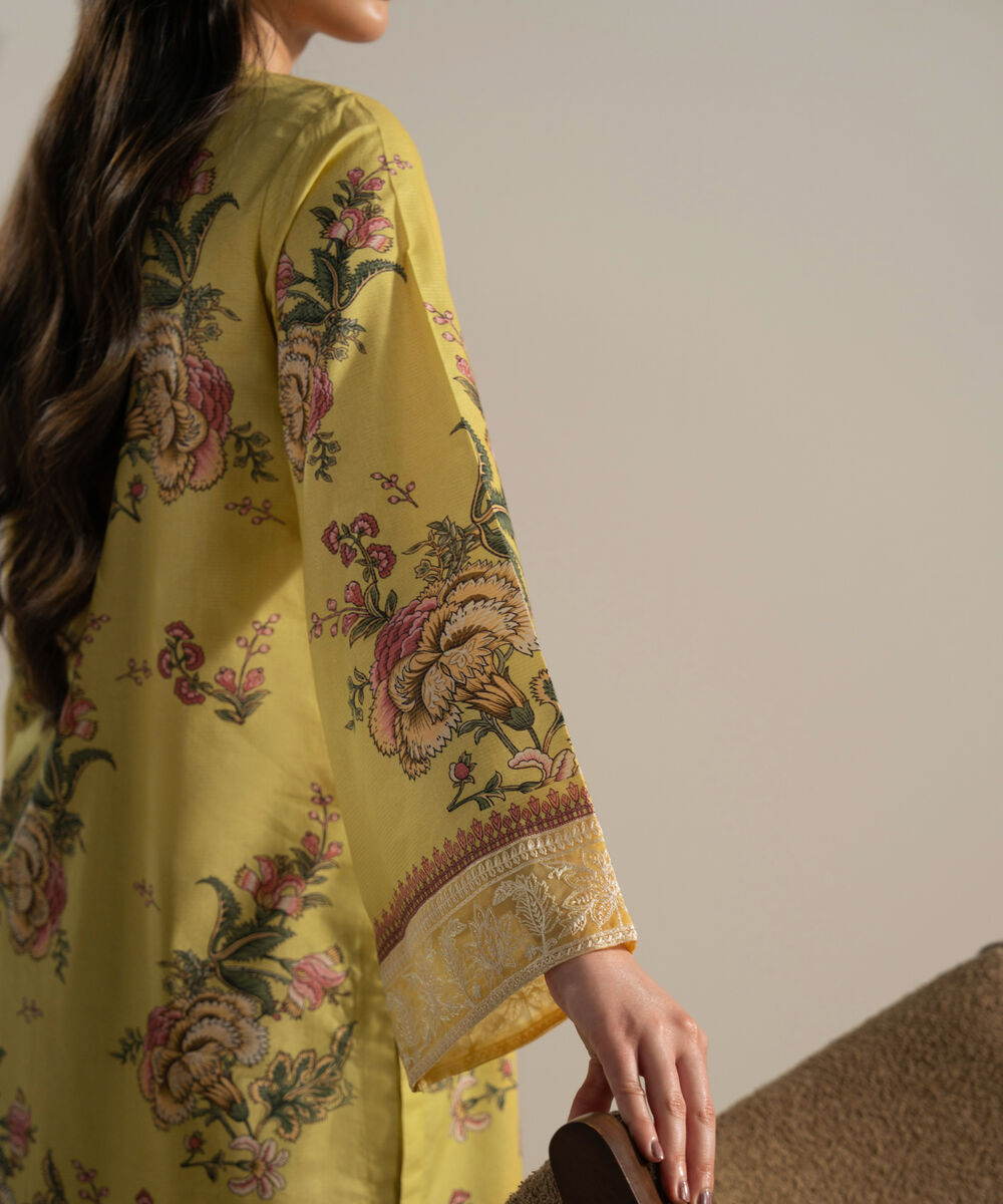 Women's RTW Zari Lawn Embroidered Yellow 3 Piece Suit