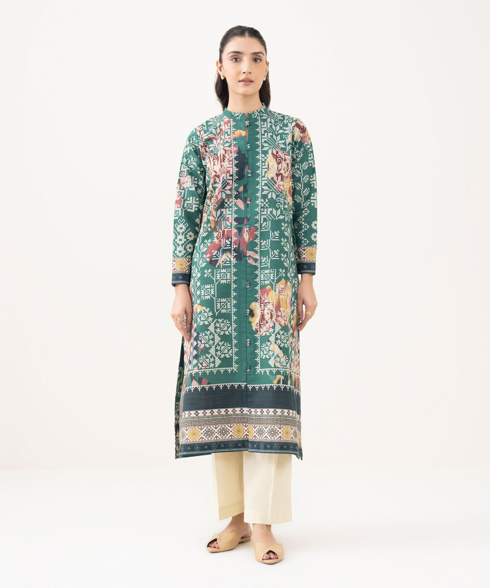 Women's Khaddar Printed Green  Unstitched Shirt