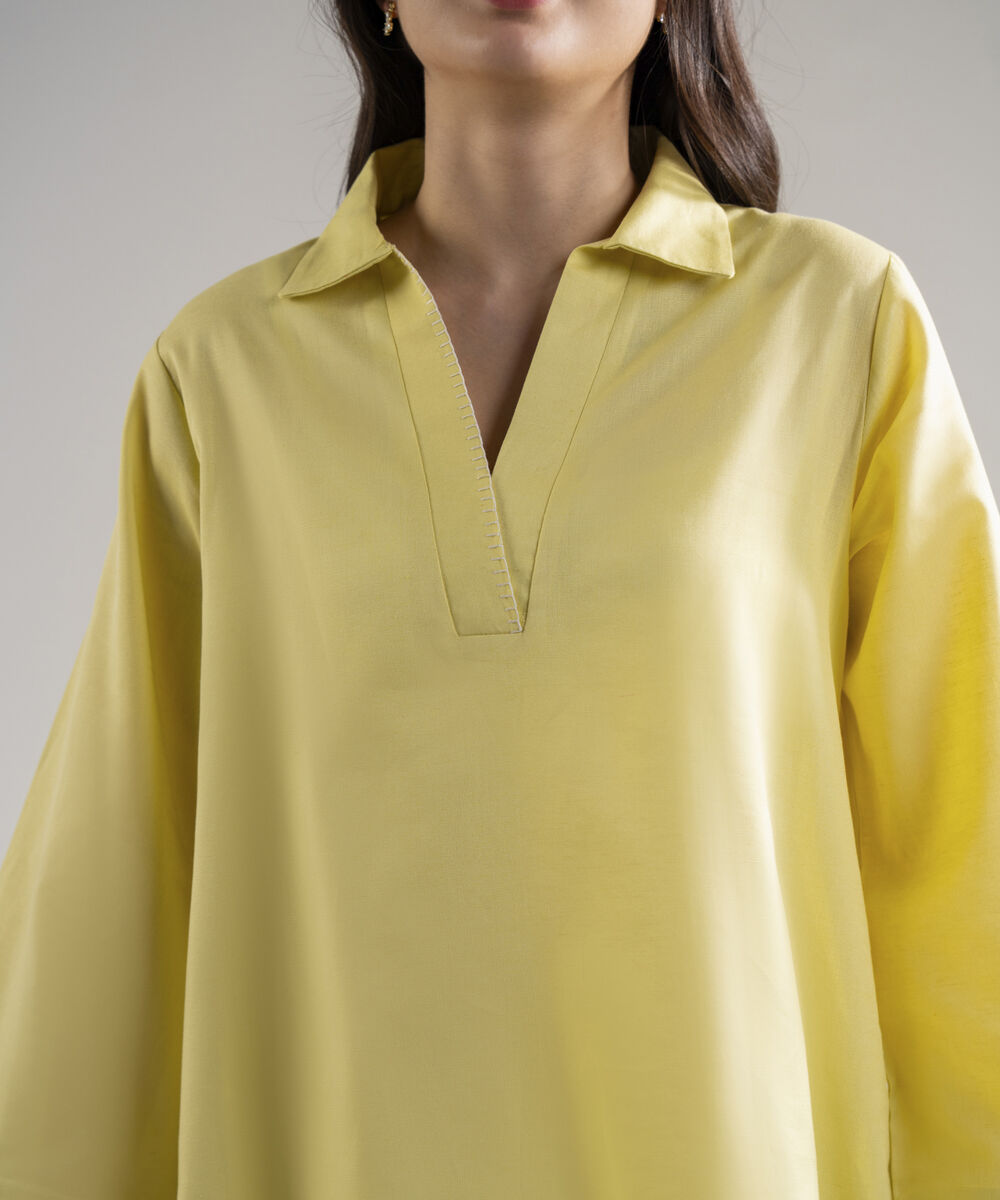 Women's RTW Cotton Linen Solid Lime Green 2 Piece Suit