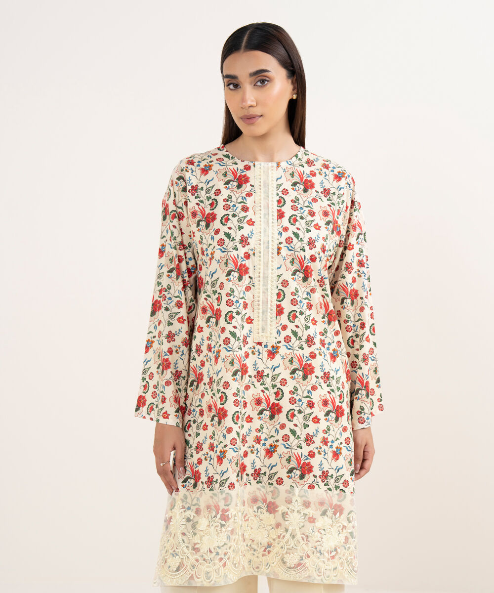 Women's RTW Lawn Multi Embroidered A-Line Shirt