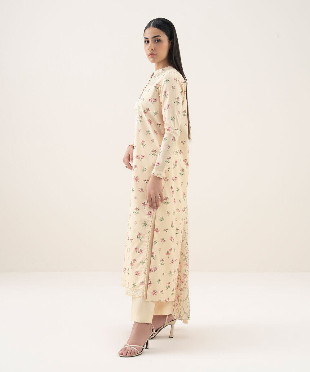 Women's Unstitched Lawn Embroidered Off White 3 Piece Suit