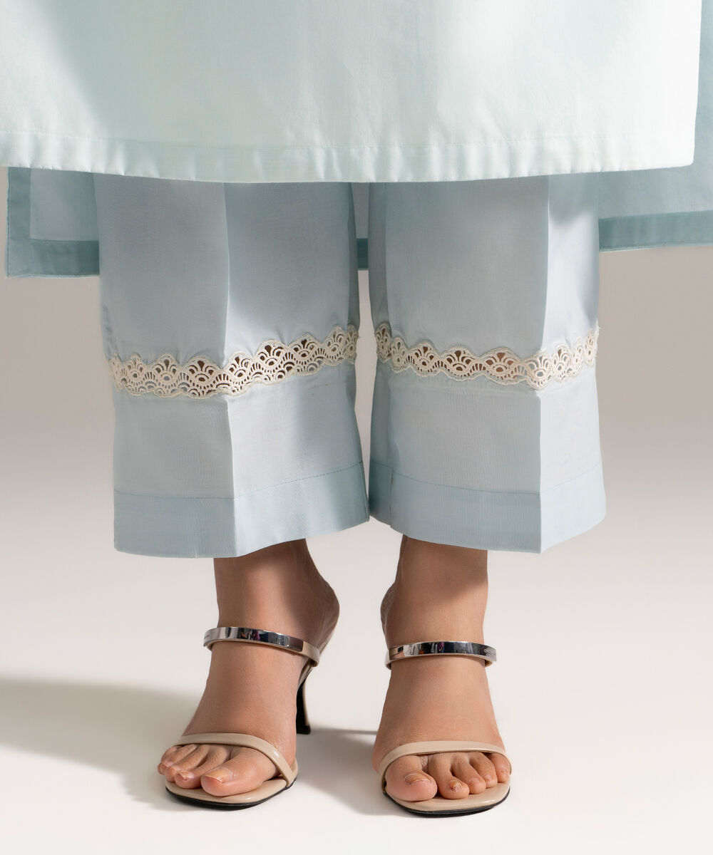 Women's RTW Cambric Embroidered Blue 3 Piece Suit