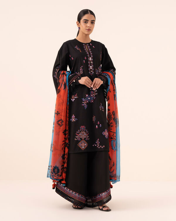 3 Piece - Embroidered Cotton Suit