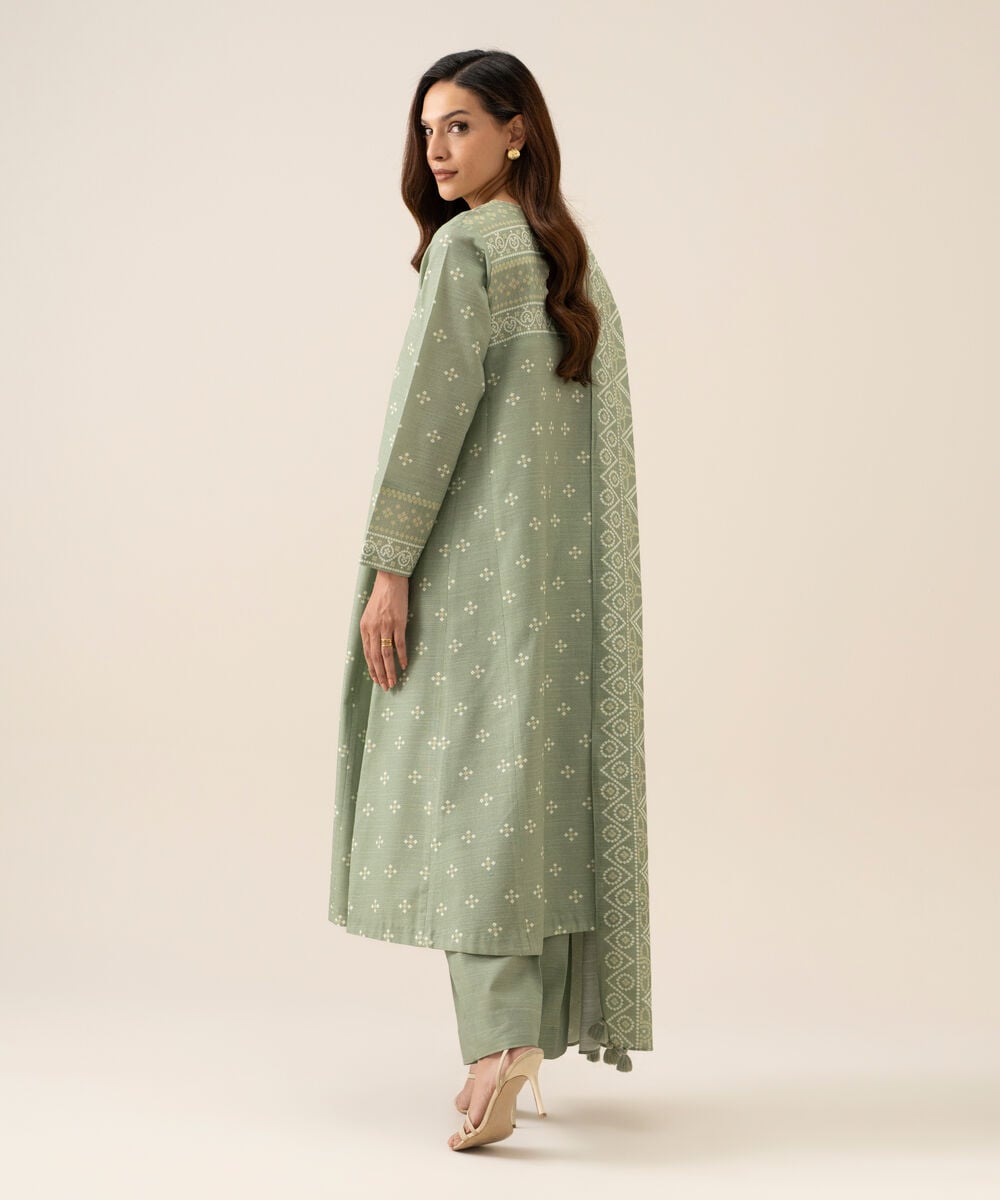 Women's Unstitched Light Khaddar Printed Mint Green 3 Piece Suit