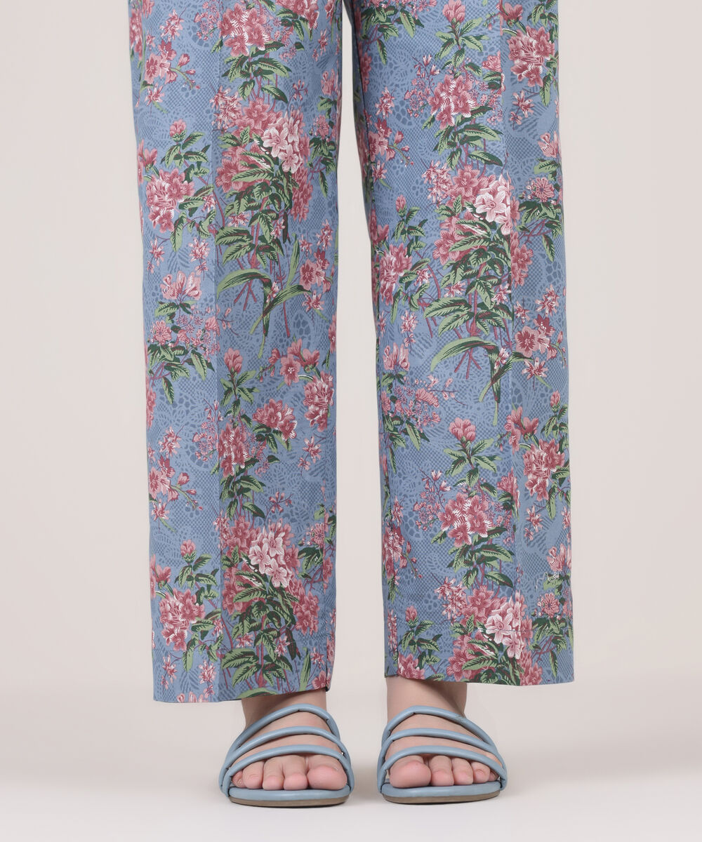 Women's RTW Cambric Blue Printed Straight Pants