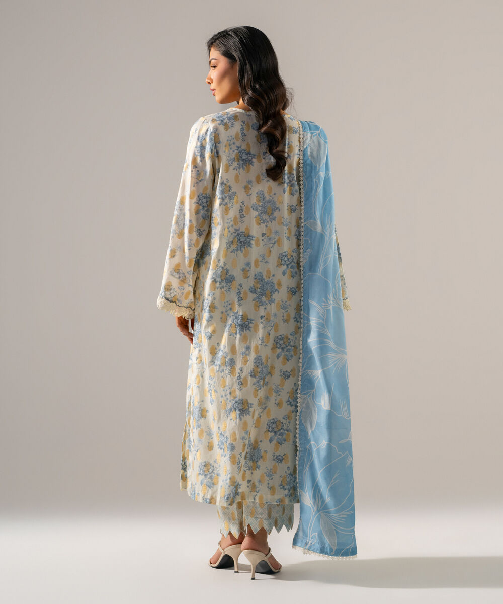 Women's RTW Extra weft jaquard Printed Off White 3 Piece Suit