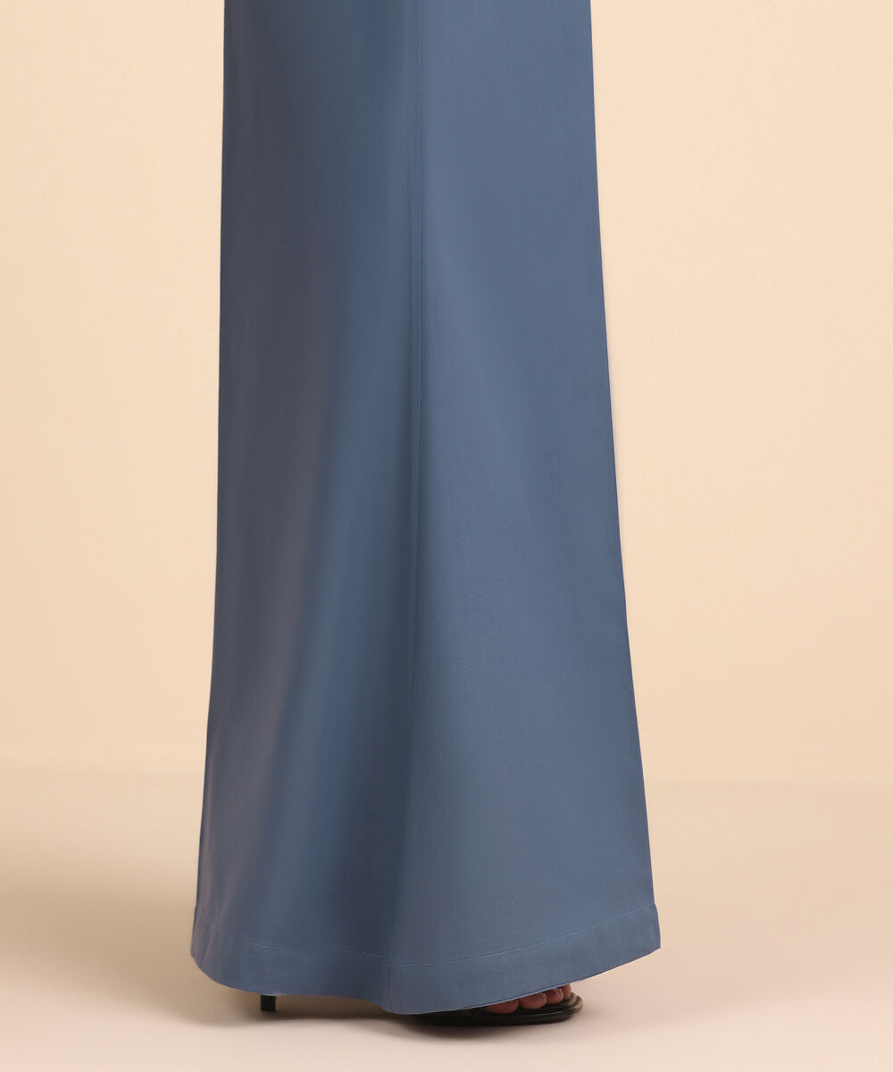 Women's Pret Cambric Blue Solid Flared Pants