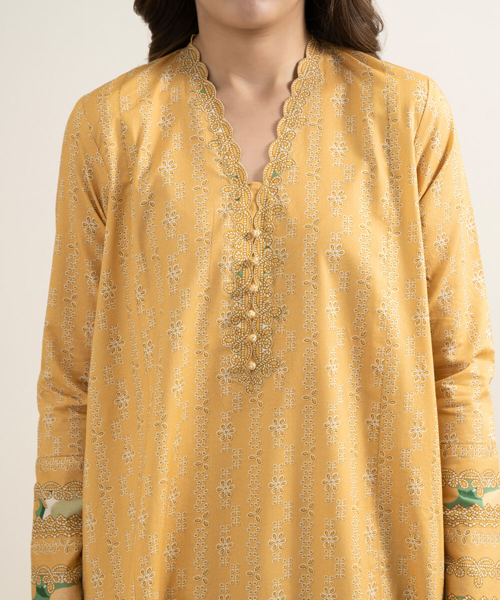 Women's Unstitched Lawn Printed Yellow 2 Piece Suit
